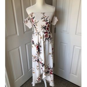 Tulip-hem floral smocked tube dress with sleeves